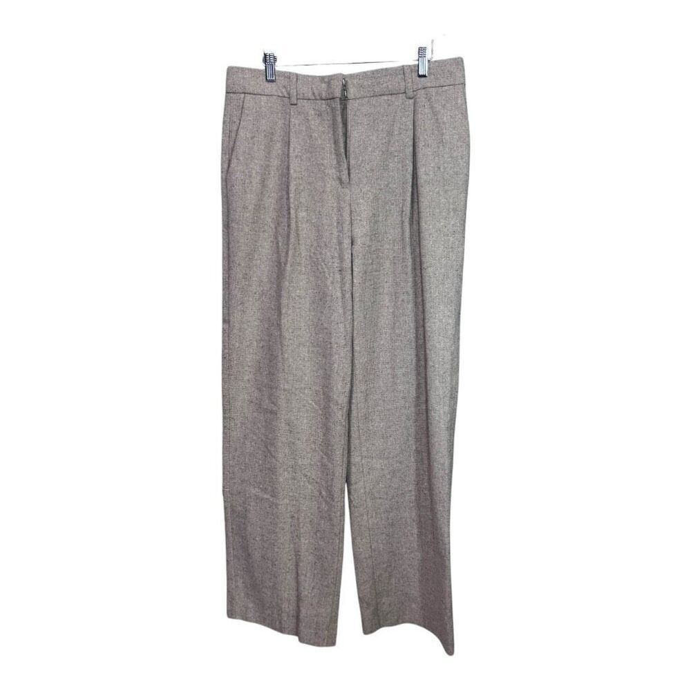 Mng By Mango Womens Wide Leg Pants khaki Mid Rise‎ Pockets Flat Front size 10